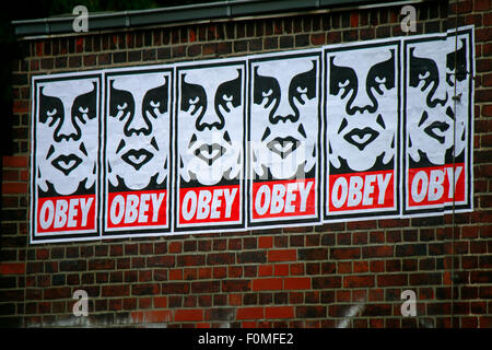 Ein Graffiti des Street Art Kuenstlers Shepard Fairey aus der "Andre the Giant"-Serie, Juni 2015, Berlin-Wedding. Stockfoto