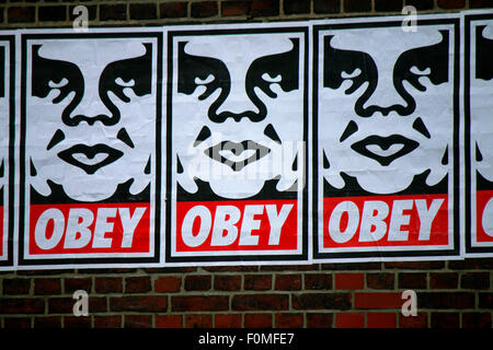 Ein Graffiti des Street Art Kuenstlers Shepard Fairey aus der "Andre the Giant"-Serie, Juni 2015, Berlin-Wedding. Stockfoto