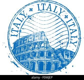 Italien-Vektor-Logo-Design-Vorlage. Schäbige Stempel oder Colosseum Kolosseum-Symbol Stock Vektor