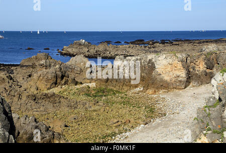 Ansicht der Baie du Scall vom Boulevard des Korrigans, Le Pouliguen, Loire-Atlantique, Frankreich Stockfoto