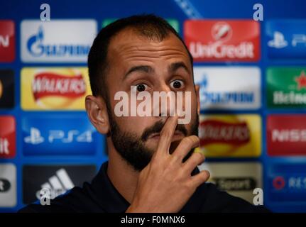 Brügge, Belgien. 17. August 2015. Pressekonferenz vor dem Champions-League-Spiel zwischen dem FC Brügge und Manchester United. Vazquez Victor Mittelfeldspieler des FC Brügge © Action Plus Sport/Alamy Live News Stockfoto