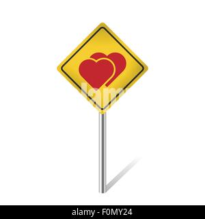 zwei Herzen Liebe Symbol auf Warnung Verkehrs-Zeichen-Vektor-illustration Stock Vektor