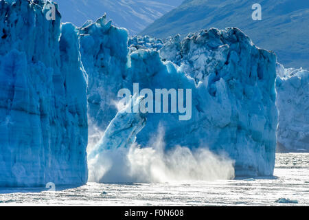 Alaska-Kreuzfahrt - kalbender Gletscher - Hubbard - globale Erwärmung & Klimawandel - ein schmelzender Eisberg - St. Elias Alaska - Yukon, Kanada Stockfoto