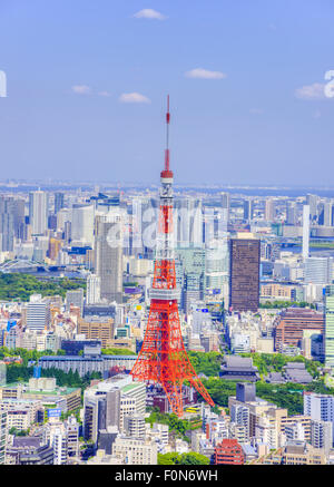 Tokyo Tower-Blick vom Roppongi Hills Observatory, Minato-Ku, Tokyo, Japan Stockfoto