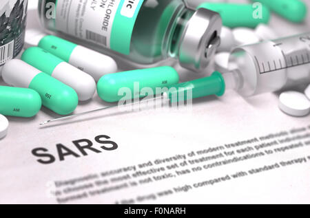 Diagnose - SARS. Medizinisches Konzept mit unscharfen Hintergrund. Stockfoto