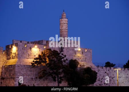 Die befestigten Turm Davids, auch bekannt als die Jerusalem-Zitadelle und der osmanischen Wände alte Stadt Ost-Jerusalem Israel Stockfoto