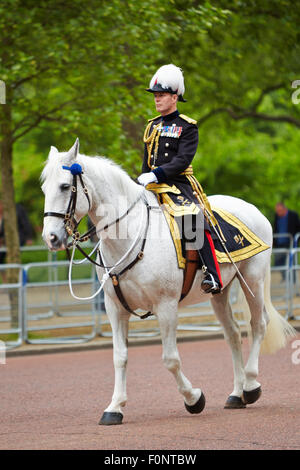 Die Household Cavalry Proben für die jährliche trooping der Farbtons auf Horse Guards Parade. Stockfoto