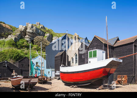 England, East Sussex, Hastings, der Altstadt Fischers Museum und Osthügel Stockfoto