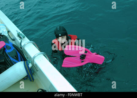 Wladiwostok, Inseln Verkhovsko, Primorje, Fernost, Russland. 15. Oktober 2014. Divewoman. Inseln Verkhovskogo, Peter der große-Bucht, Meer von Japan, Fernost, Wladiwostok, Russland. © Andrey Nekrassow/ZUMA Wire/ZUMAPRESS.com/Alamy Live-Nachrichten Stockfoto