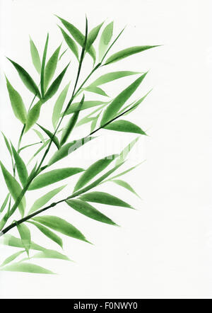 Junge grüne Bambus original Aquarell. Asiatischen Stil. Stockfoto