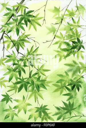 Ahornblätter Hintergrund original Aquarell Stockfoto