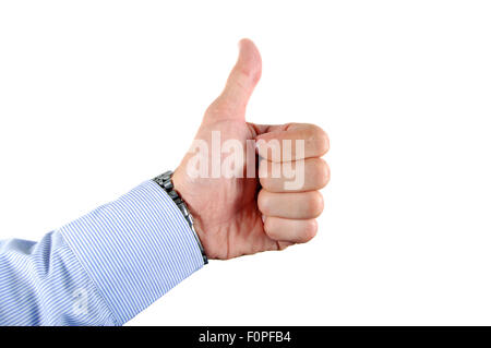 Geschäftsmann Hand Daumen Schild zeigt Stockfoto
