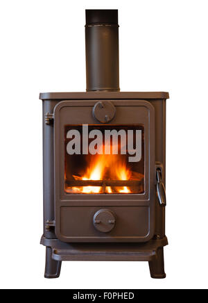 Nahaufnahme von einem gemütlichen Holzofen Stockfoto