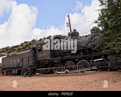 Alte Zug Der atchison Topeka & Santa Fe Railway in Madrid neue Mexiko USA Stockfoto