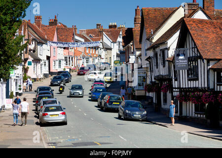 Historische Häuser entlang der Hauptstraße, Lavenham, Suffolk, UK Stockfoto