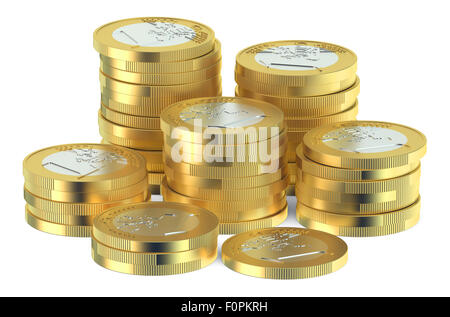 Stapel von Euro-Münzen, die isoliert auf weißem Hintergrund Stockfoto