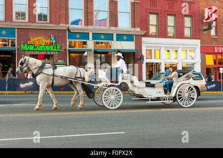 Ein paar nimmt eine Selfie während der Fahrt in einer Pferdekutsche hinunter Broadway in Nashville, Tennessee. Stockfoto