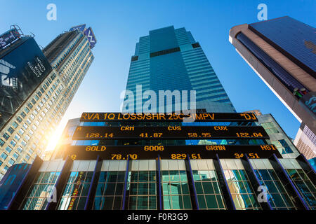 New York City, Börsenticker bei Morgan Stanley Building Stockfoto