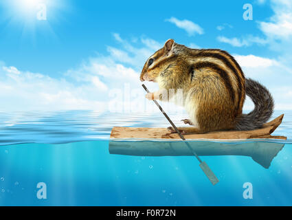 Lustige Tier, Streifenhörnchen schwimmende am Ozean, Reisekonzept mit Textfreiraum Stockfoto