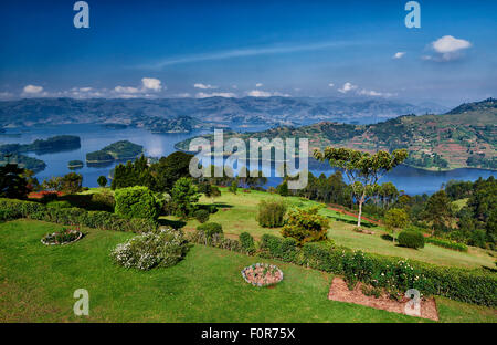 Landschaft des Lake Bunyonyi, Uganda, Afrika Stockfoto