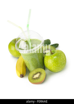 Grüne Frucht-Smoothie mit Banane, Apfel und kiwi Stockfoto