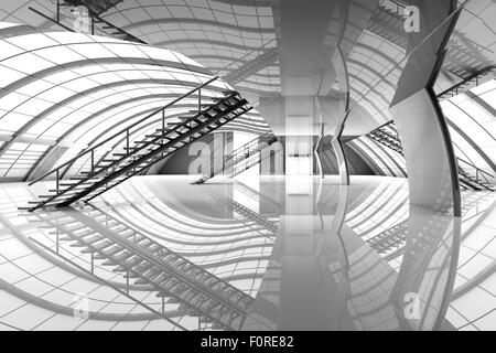 3D Architektur Visualisierung von einem futuristischen Flughafen Interieur. Stockfoto