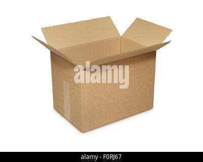Schuss von offenen, leeren Karton Bogen isoliert auf weiss mit Schlagschatten und Clipping-Pfad. Stockfoto