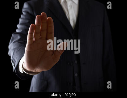 Offene Hand Stoppschild Nahaufnahme Zusammensetzung Stockfoto