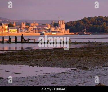 Caernarfon Castle, Gwynedd, über die Menai Straße aus gesehen Stockfoto