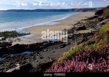 Newgale Sand an der Küste von Pembrokeshire, Wales, einem beliebten Surfstrand. Stockfoto