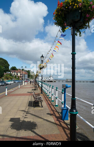 Eine Aufnahme in Penarth direkt am Meer mit Mole in der Ferne Stockfoto