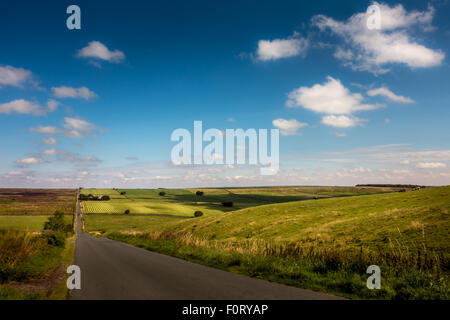 Eines schönen, ruhigen und geraden Straßen North Yorkshire, in der Nähe von Pateley Bridge, Großbritannien Stockfoto