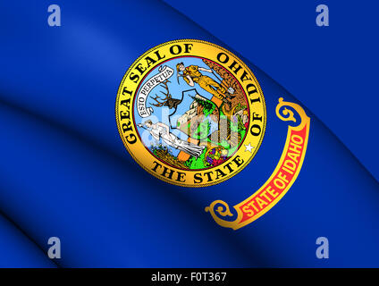 3D Flagge von Idaho, USA. Hautnah. Stockfoto