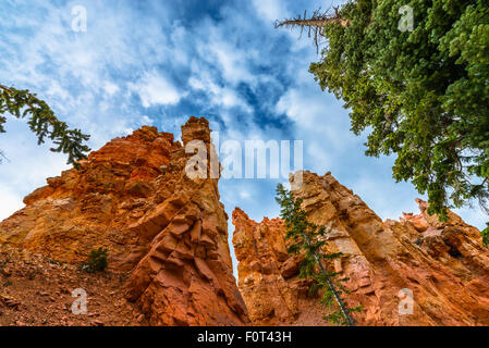 Bryce Hoodoos von Grund auf mit blauen Himmel Bryce Nationalpark Stockfoto