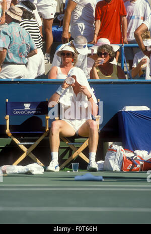 Boris Becker bei der Newsweek Champions Cup-Turnier in Indian Wells, Kalifornien im März 1988. Stockfoto