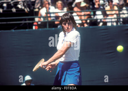 Martina Navratilova in Aktion bei den Clairol Krone-Tennis-Turnier in La Costa Resort in Carlsbad, Kalifornien im April 1980. Stockfoto