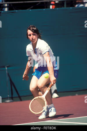 Martina Navratilova in Aktion bei den Clairol Krone-Tennis-Turnier in La Costa Resort in Carlsbad, Kalifornien im April 1980. Stockfoto