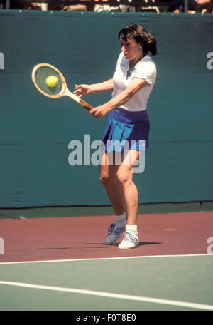 Martina Navratilova in Aktion bei den Clairol Krone-Tennis-Turnier in La Costa Resort in Carlsbad, Kalifornien im April 1980. Stockfoto