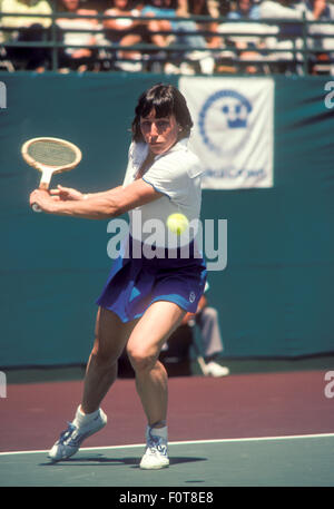 Martina Navratilova in Aktion bei den Clairol Krone-Tennis-Turnier in La Costa Resort in Carlsbad, Kalifornien im April 1980. Stockfoto