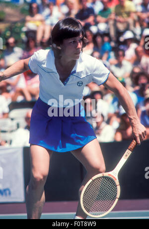 Martina Navratilova in Aktion bei den Clairol Krone-Tennis-Turnier in La Costa Resort in Carlsbad, Kalifornien im April 1980. Stockfoto