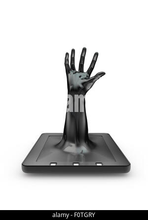 Tablet zu packen, 3D Rendern von Hand greift aus Tablet-Computer-Bildschirm Stockfoto