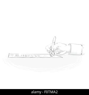 Business Mann Hand Hold Stift schreiben Anmelde-Vertrag Papier Dokument Skizze Isolated Over White Background Stock Vektor