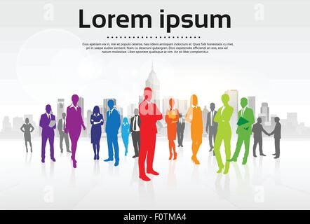 Menschen Unternehmensgruppe bunte Silhouetten Wohnung Stock Vektor