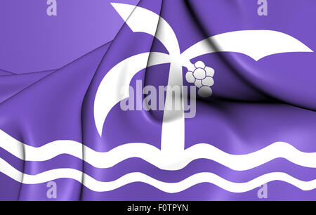 3D Flagge der Stadt Macae, Brasilien. Hautnah. Stockfoto