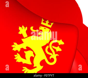 Ethnischer Macedonian Lion Flagge. Hautnah. Stockfoto