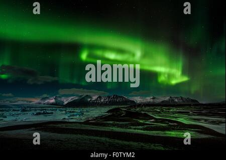 Nordlicht, Glacier Lake South, Island Stockfoto