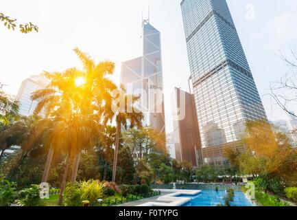 Statue Square Skyline einschließlich der Bank of China Gebäude, Cheung Kong Center, Hong Kong, China Stockfoto