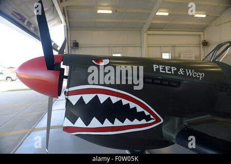 Monroe, USA. 15. Juli 2015. Ein p-40 Kämpfer von Flying Tigers verwendet wird auf Chennault Luft- und Militärmuseum in Monroe, Louisiana, USA, 15. Juli 2015 gesehen. Das Museum ist das einzige in den USA gewidmet Chennaults heldenhaften Taten und die Geschichte der "Flying Tigers", der Spitzname für American Volunteer Group, das Air Corps, die neben den Chinesen gegen die japanische Aggression während des zweiten Weltkriegs kämpfte. © Yin Bogu/Xinhua/Alamy Live-Nachrichten Stockfoto