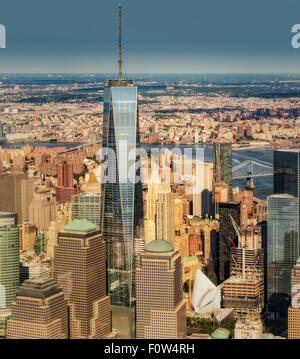 Close-up Luftaufnahme des One World Trade Center WTC gemeinhin als der Freedom Tower. Stockfoto