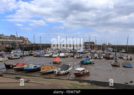 Boote im Hafen Hafen bei Ebbe, Bridlington, East Yorkshire, England, UK. Stockfoto